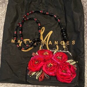 Vintage Mary Frances Black Bag with Red Floral Rose Design